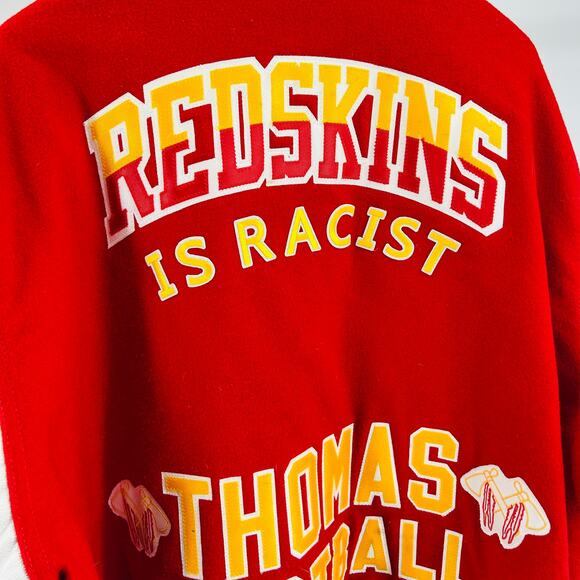 Custom Holloway Wool Red Yellow Varsity Protest Statement Jacket Leather Sleeves - Picture 2 of 11